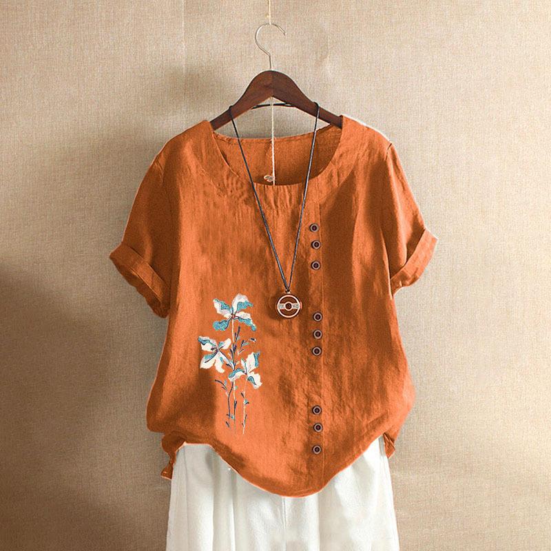 Ретро большие размеры повседневная свободная хлопковая льняная футболка с короткими рукавами женская одежда из хлопка и льна женская одежда больших размеров