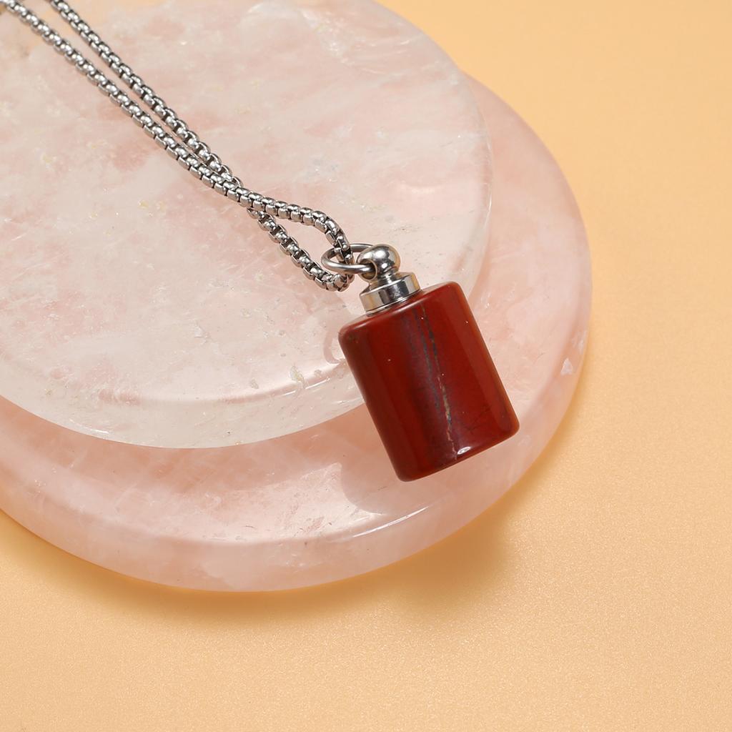 1Pc Healing Crystal Perfume Bottle Necklace Pendant Flat Cylinder Charm Silver Chain Necklaces for Women Jewellery 30x18mm