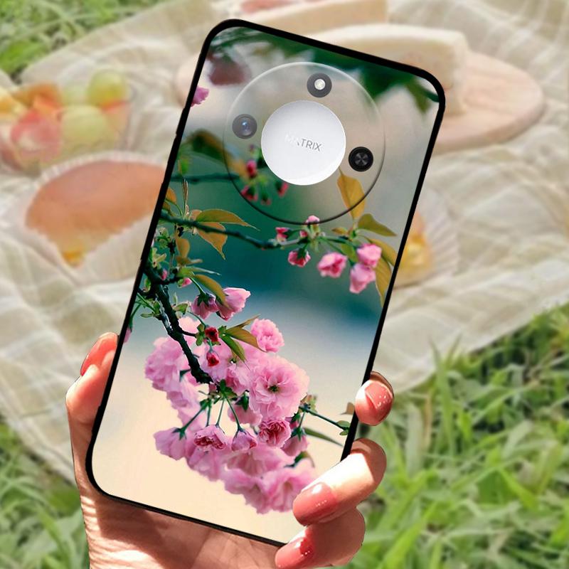 For Huawei Honor X60 Case Flowers Painted Cover Black Silicone Soft TPU Phone Case For Honor X60 Protective Shell Bumper