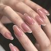 24Pcs/Set Quick Nails Pink Simple White Edge False Nials Sticker Wearable Waterproof Manicure Finished Nails