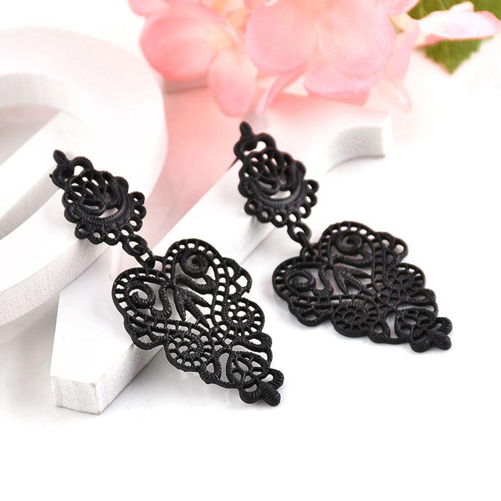 Pierced Drop Long Fashion Hollow Black Zinc Zinc Alloy Dangle Earrings Leaves Earrings