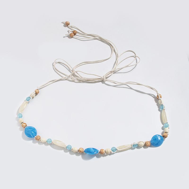 Бохо Стиль Вощеная Веревка Плетение Узлами Этнический Стиль Ручная Работа Деревянные Бусины Женский Пояс Повседневный Стиль для Отпуска Изысканная Поясная Веревка