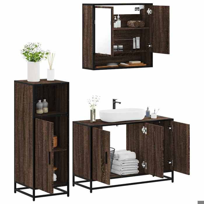 VidaXL Ensemble De Meubles De Salle De Bain 3 Pcs Chêne Marron, Armoire De Salle De Bain, Placard De Salle De Bain, Meuble 3300984