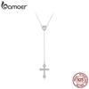 BAMOER 925 Sterling Silver Delicate Heart-shaped Pendant Necklace Y-shaped Cross Chain Necklace for Women Party Dainty Fine Jewelry Gift