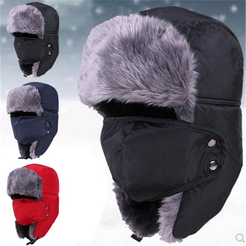 Winter Fur Hat Windproof Warm Thermal Comfortable Hat Ear Flap Mask Cap