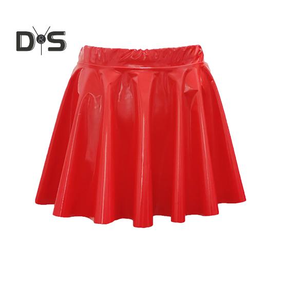 Женская мини-юбка с высокой талией, зеркальная глянцевая поверхность, короткая юбка из искусственной кожи, однотонная юбка-солнце