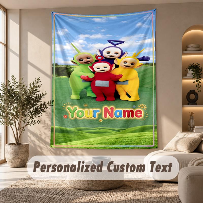 Teletubbies Tapestry, Personalized Custom Text, Wall Hanging Tapestry For Living Room Home Wall Decor