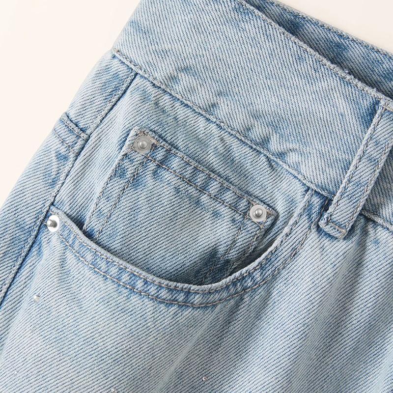 Женские прямые джинсы с высокой талией и стразами