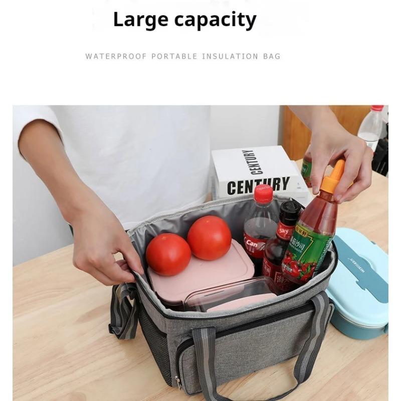 Gray 15L Portable Large Insulated Lunch Bag Shoulder Carry Outdoor Picnic Lunch Bag Waterproof Leak-proof Thickened Handheld