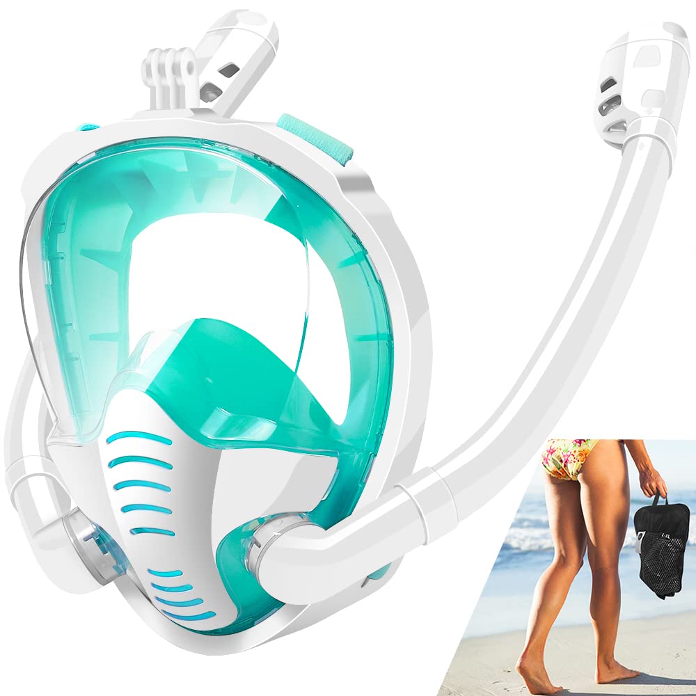 Double Tubes Full Face Snorkel Mask New Breathing Mode 180° Panoramic Anti-Fog Diving Mask Dry Top System for Adults Teenagers