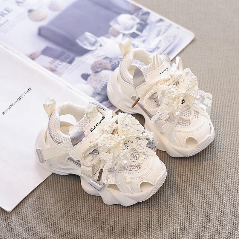 Children's Shoes Hollow Out Chunky Sneaker for Kids Girls High quality Princess Summer Dad Sneakers with Nice Mesh Bowtie I04152