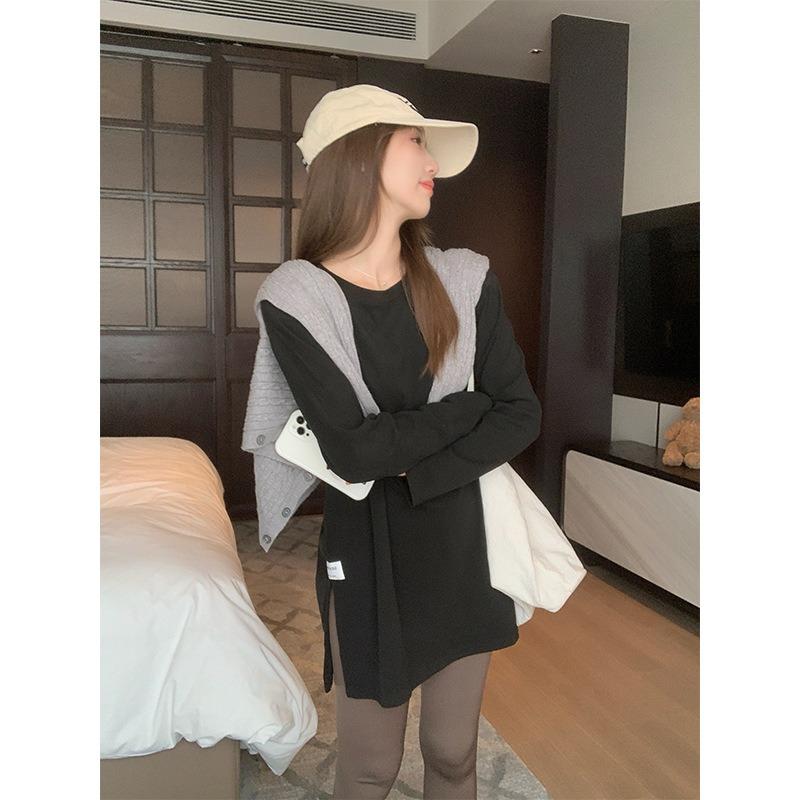 Средняя и длинная многослойная белая базовая рубашка для женской весны, осени и зимы из немецкого бархата, теплая внутренняя рубашка с длинным рукавом, простой топ