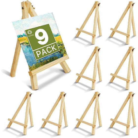 Conda 6 Pack 9 Inch Mini Wooden Display Easels, A-Shaped Mini Easel Stand for Small Painting, Painting Party Easel for DIY Crafts, Photos, Gift,