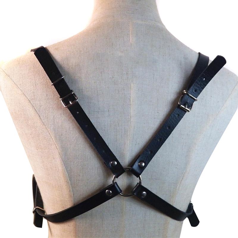 Black Men'S Faux Leather Chest Strap Buckle Club Clothing