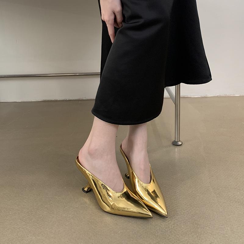 2025 Новый Дизайн Платформа Танкетка Высокий Каблук Мюли Женские Тапочки Лаконичные Неглубокие Остроносые Вечернее Платье Женская Обувь