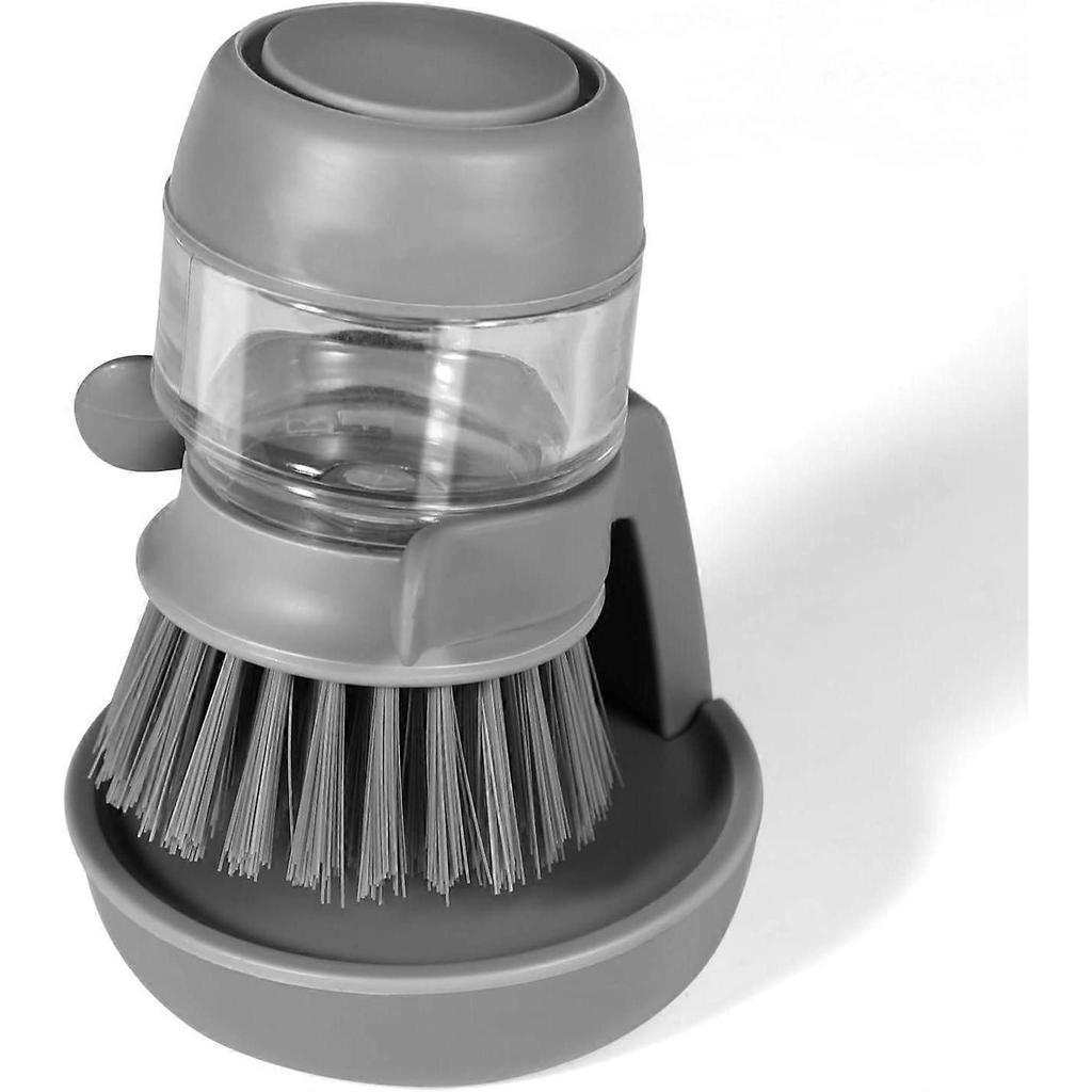 Soap Dispensing Dish Brush, Kitchen Hand Brush for Cleaning Dishes, Pots, Pans and Sinks -- Gray