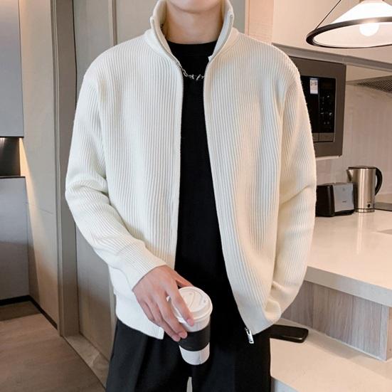 Мужской свитер, пальто, застежка-молния, трикотаж, эластичный, с длинными рукавами, воротником-стойкой, верхняя одежда, однотонный повседневный кардиган, повседневная школьная куртка средней длины