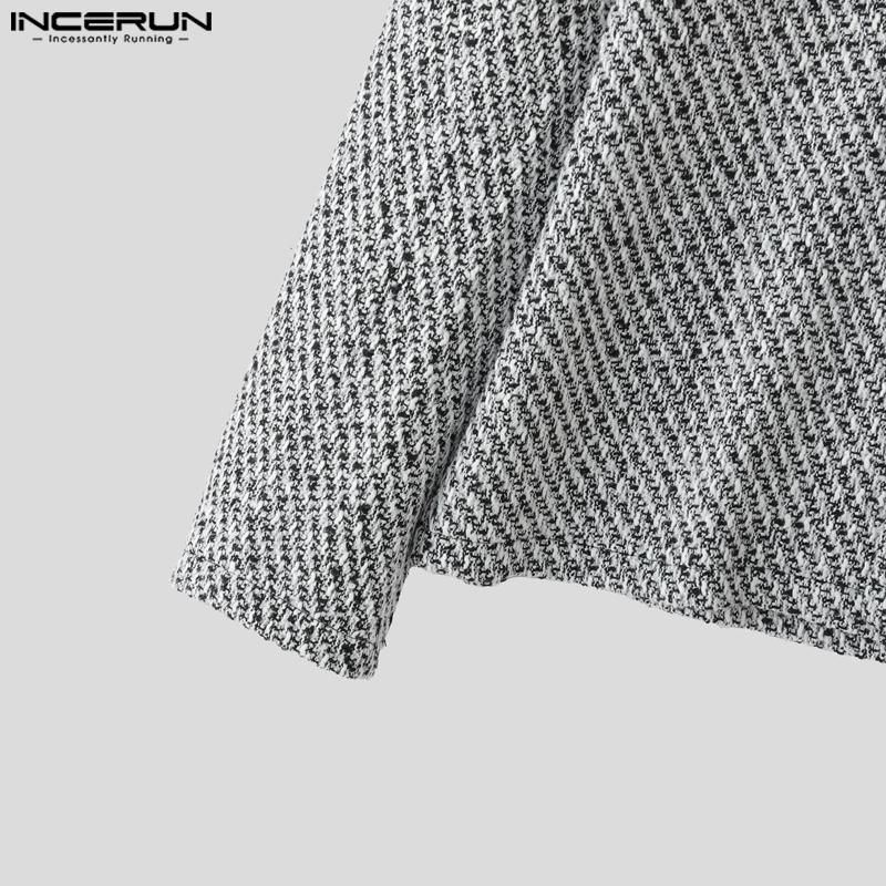 INCERUN Winter Autumn Vintage Men Stand Neck Long Sleeve Casual Buttons Texture Jackets Coats