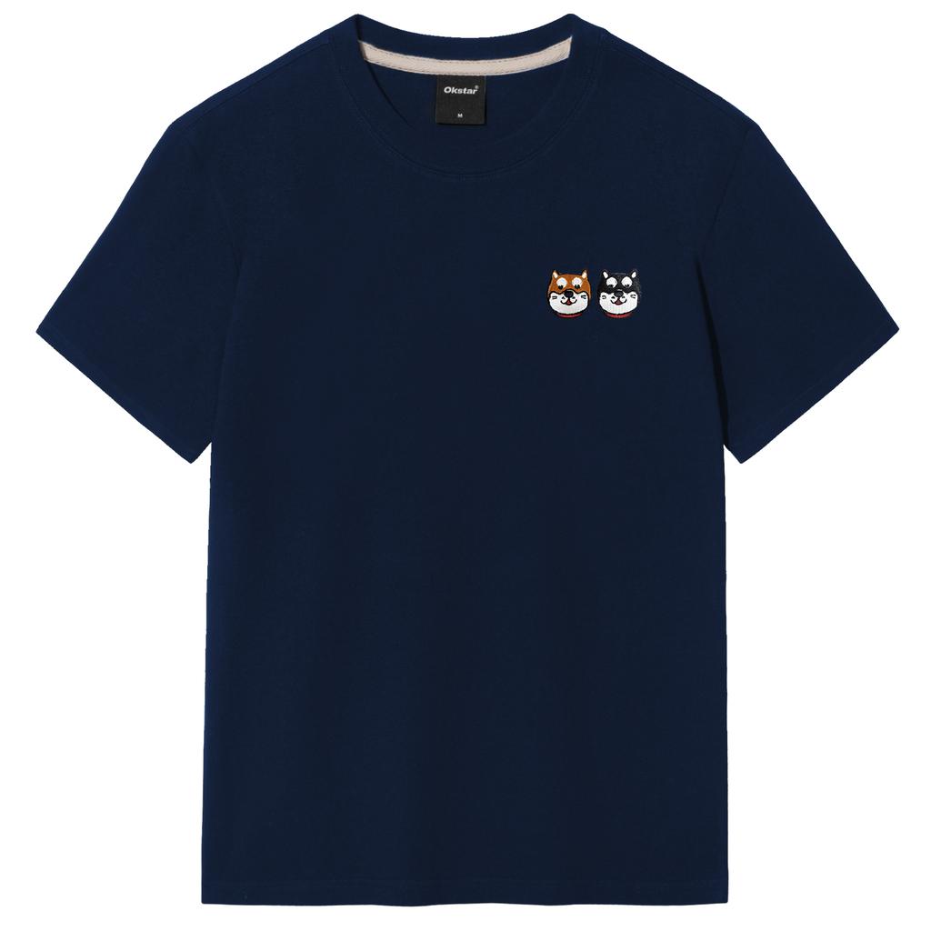 Вышитая футболка OKSTAR Shiba Friends с коротким рукавом (Тип C)