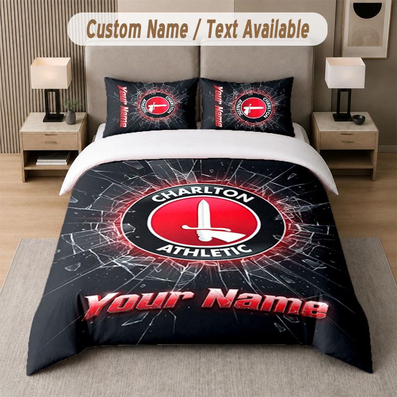 Custom Bedding Set Charlton Athletic Pattern, Print Name Text 1 Duvet Cover plus 2 Pillowcases Home Textile