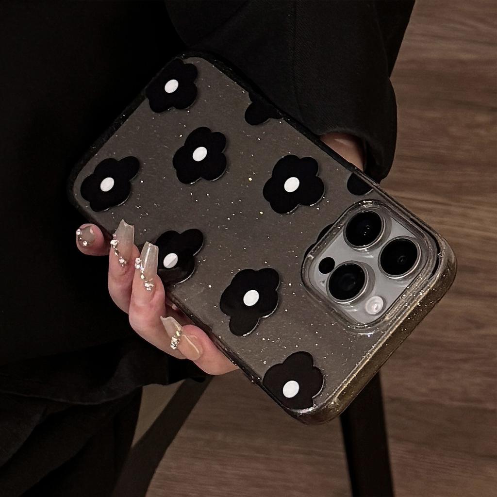 Glitter Black Flower Apple 15promax Mobile Phone Case 16 Suitable for Iphone13 Retro Niche 11 Soft Set 12