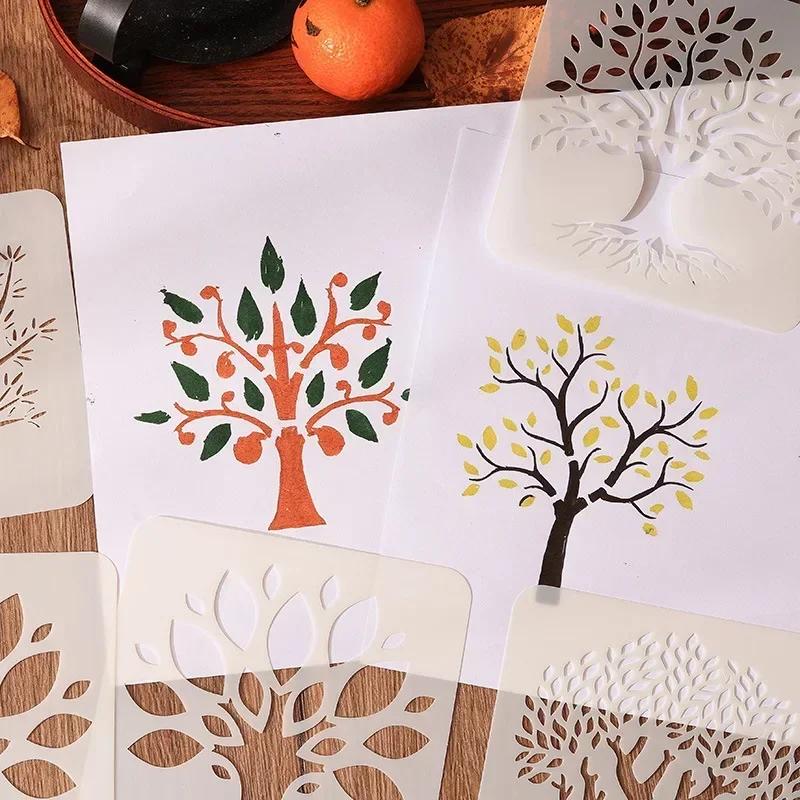 6 шт./набор DIY Decor Tree Series Scrapbook трафареты ретро эстетика журнальный рисунок шаблон картины школьные принадлежности для школьников