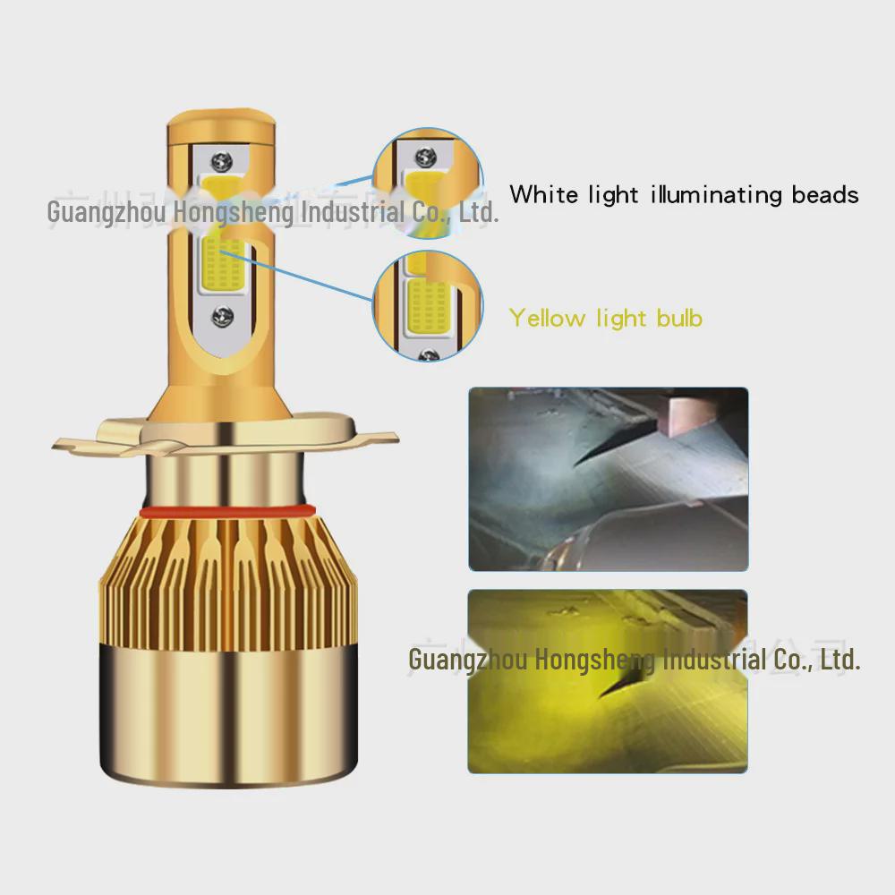 Двухцветные светодиодные фары C6: H7, H8, H11 желтый и белый для модификации дальнего/ближнего света автомобиля