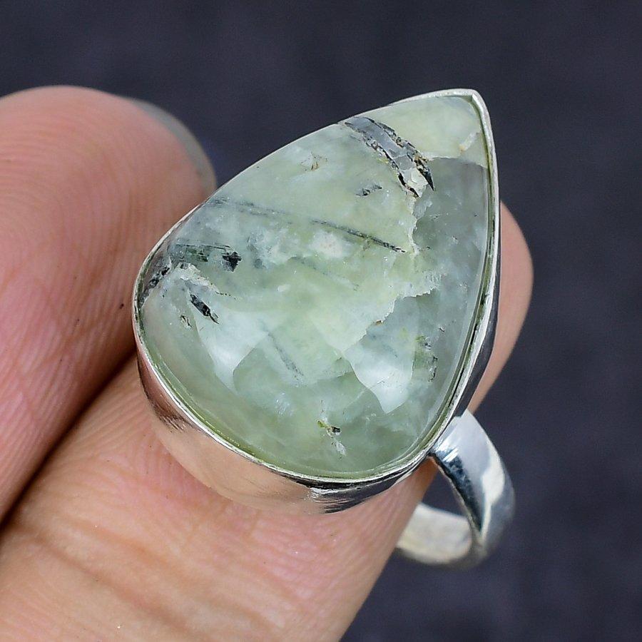 Prehnite Gemstone 925 Sterling Silver Jewelry Ring Size 8.5