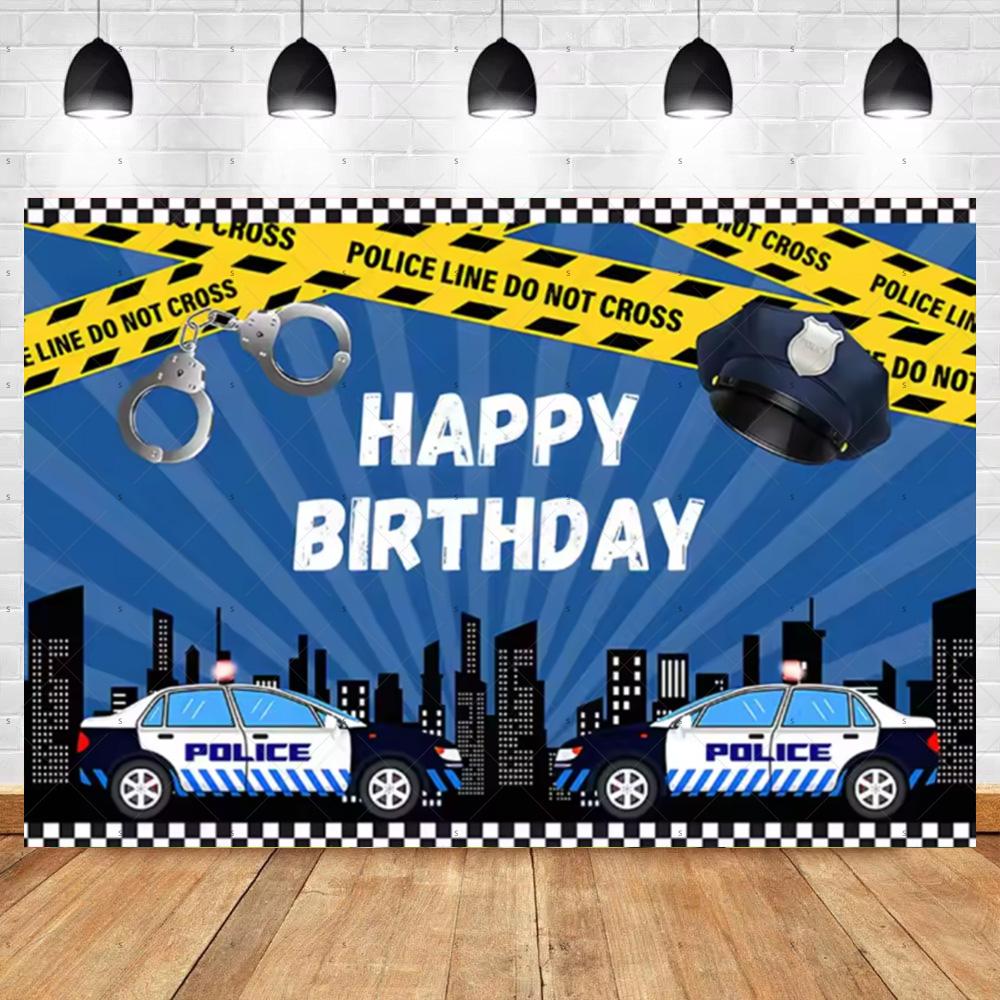 Cartoon Police Backdrop Police Station Car Background Banner Kid Birthday Party Decoration Baby Shower Supplies Photography Prop