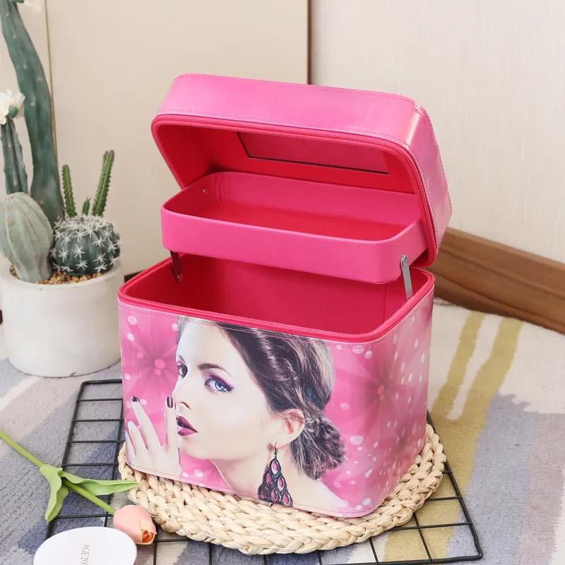 Двухслойная косметичка, многофункциональная милая девушка в форме сердца, портативная косметичка для хранения, косметичка большой емкости