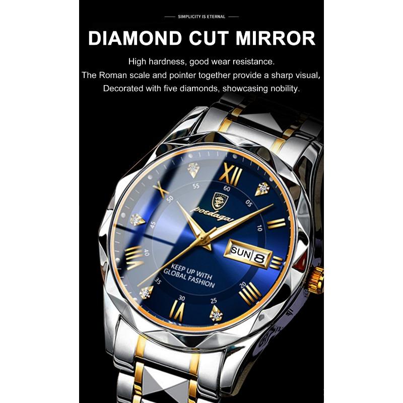 POEDAGAR Мужские часы Top Luxury Brand Водонепроницаемые Светящиеся с Календарем и Днем Недели для Мужчины Нержавеющая Сталь Повседневные Кварцевые Часы
