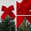 Velvet Christmas Tree Topper Bow Red Plush Bow with Metal Frame Base Festive Holiday Decor for Home Party Display