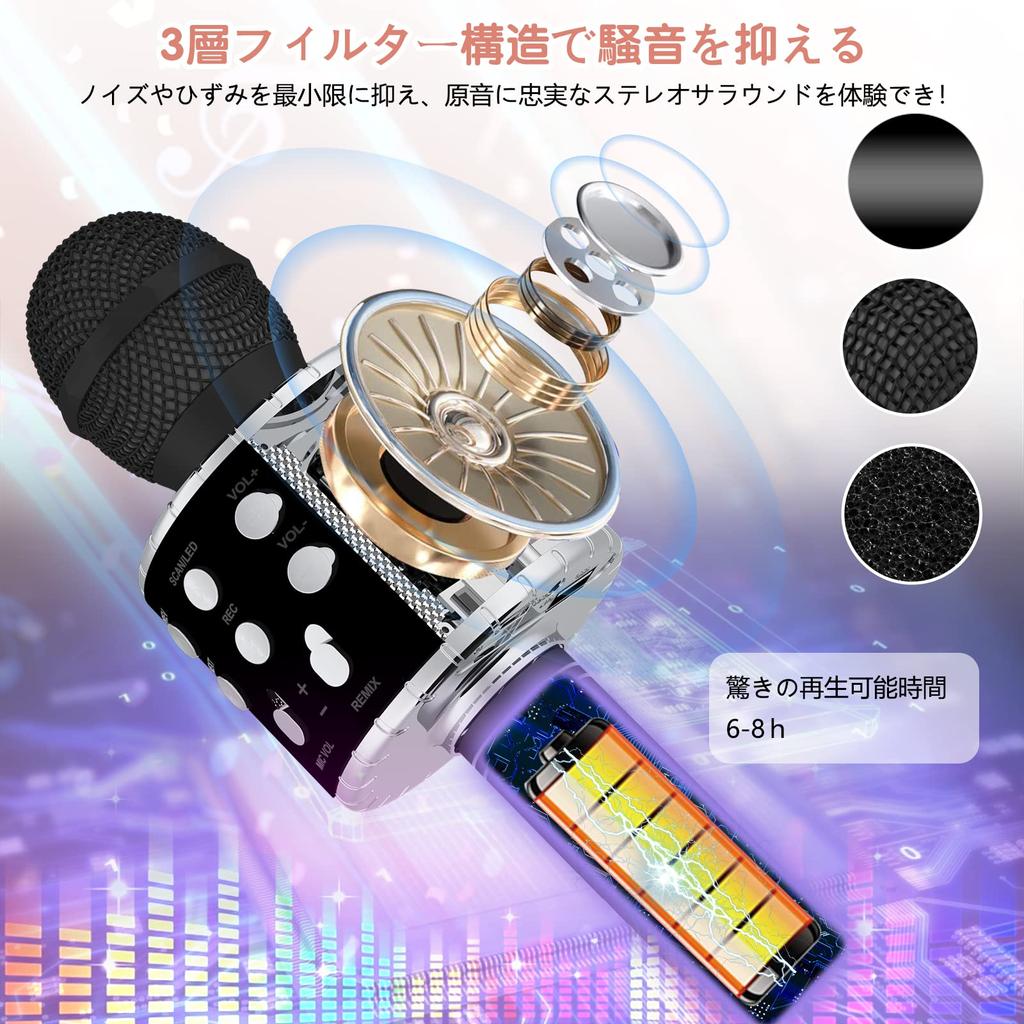 Verkstar Bluetooth Karaoke Microphone Portable Speaker Wireless Microphone with Earphone Jack Compatible with Android iPhone Black