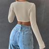 Футболка с длинным рукавом, женская сексуальная тонкая уличная одежда, вязаный укороченный топ, корейская мода, весенне-осенняя короткая узкая футболка