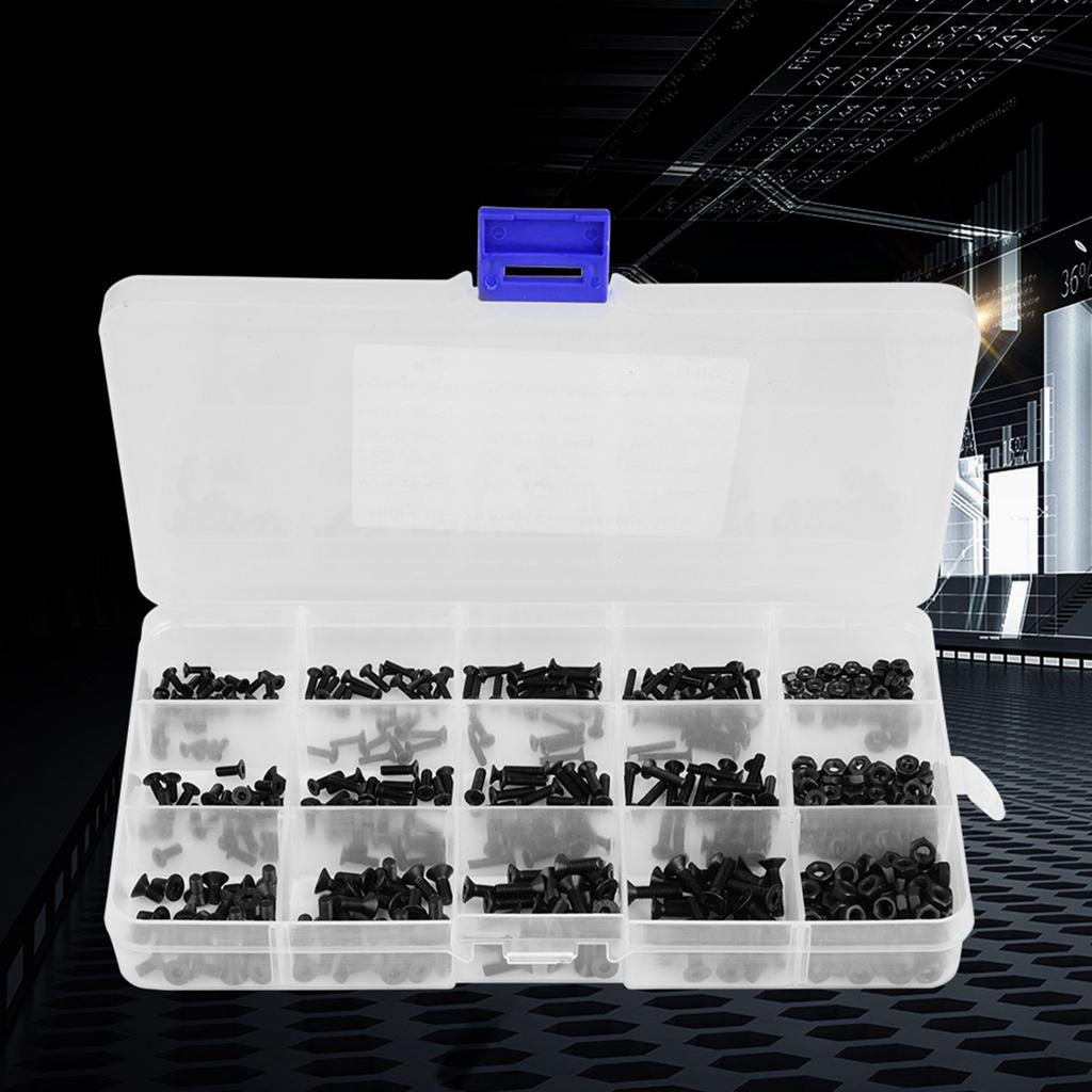 480 шт. набор из черной углеродистой стали с шестигранной потайной головкой и гайкой M2 M2.5 M3
