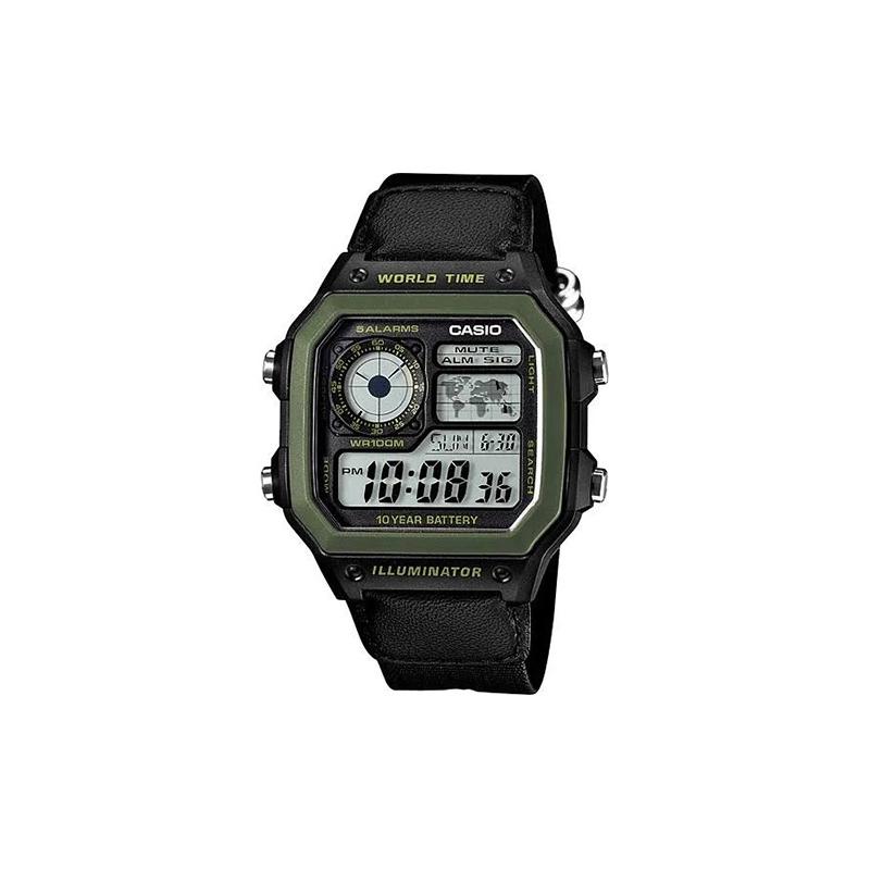 Casio Серия YOUTH - цифровой дисплей с квадратным циферблатом, ретро-механизм в маленьком квадрате, десять лет работы от батареи, кварцевый механизм, холщовый ремешок, AE-1200WHB-1B