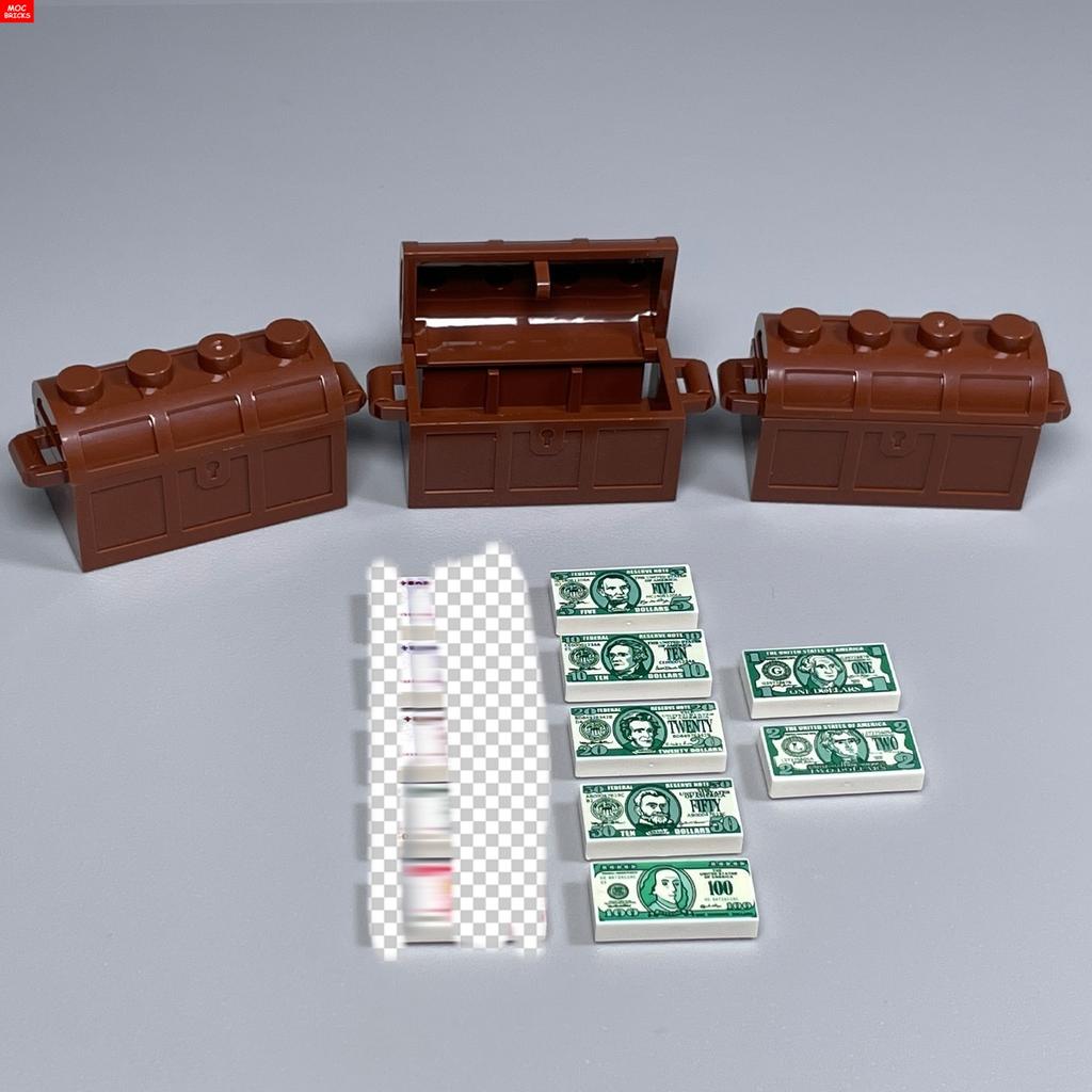Нетоксичные Кубики Moc Утварь Слиток Монета Доллара Деньги Золото Серебро Окрашенное Золотом Драгоценный Камень Шкатулка 99563 Строительные Блоки Детские Игрушки