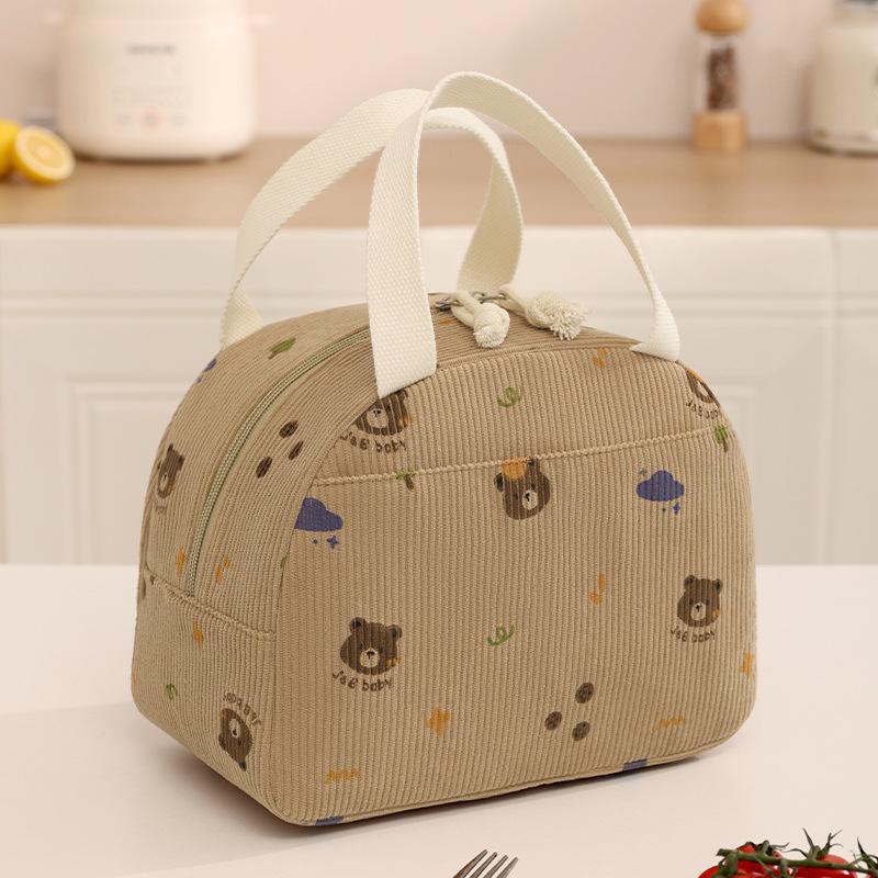 New Style, Corduroy, Semi-circular Meal Bag, Portable Bento Bag, Lunch Box Bag, Student Office Worker, Lunch Bag, Handbag