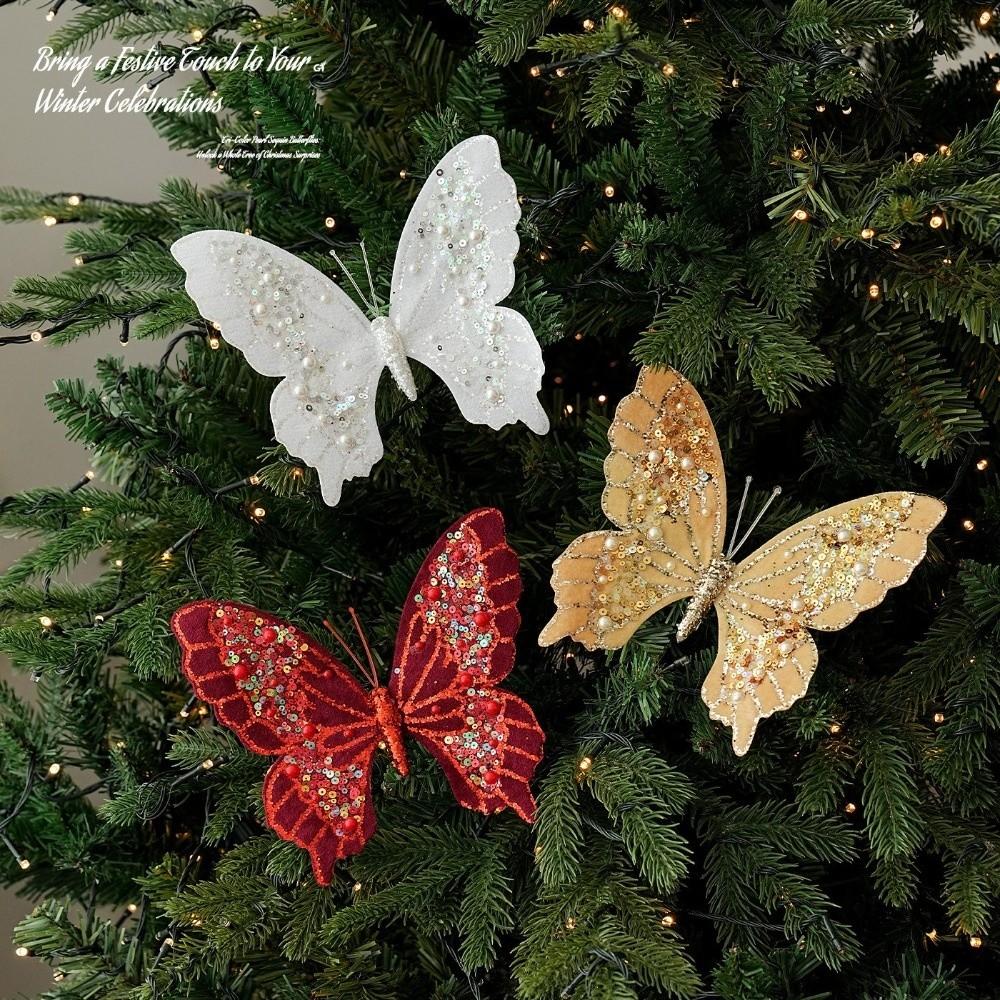Fabric Butterfly Ornament Sequin Bead Party Decor New Xmas Hanger Xmas Tree