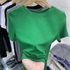 Summer 2025 Women's Slim Fit Round Neck Short Sleeve T-Shirt - Versatile Solid Color Top