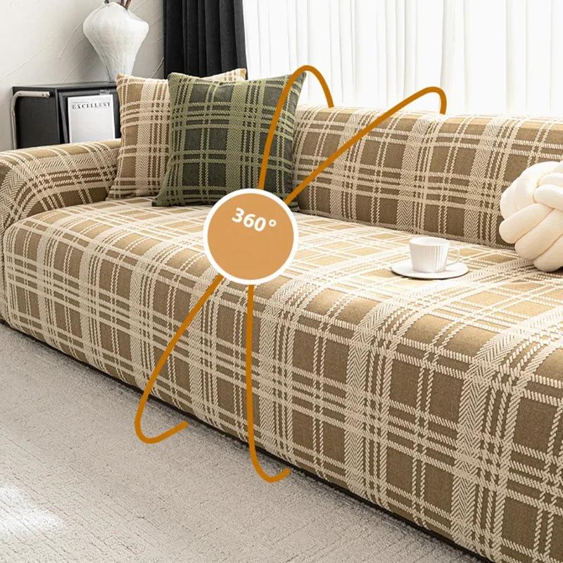 Elastic Retro Plaid Sofa Cover Luxury Dustproof All Inclusive Couch Slipcover Stretch Anti Cat Scratch Furniture Protector