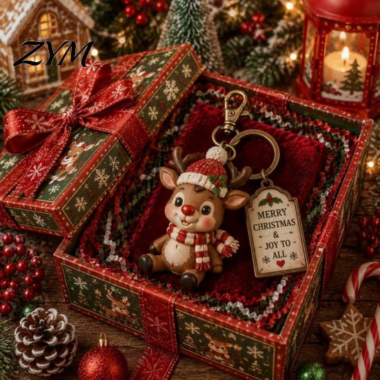 Backpack Pendant Decor Christmas Santa Claus Keychain, Cartoon Snowman Reindeer Elf Highland Cow Character Keychain Keyring, Xmas for Party