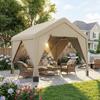 3 X 3 M Patio Gazebo With Netting And Curtains Outdoor Canopy Shelter With Galvanised Steel Frame Khaki