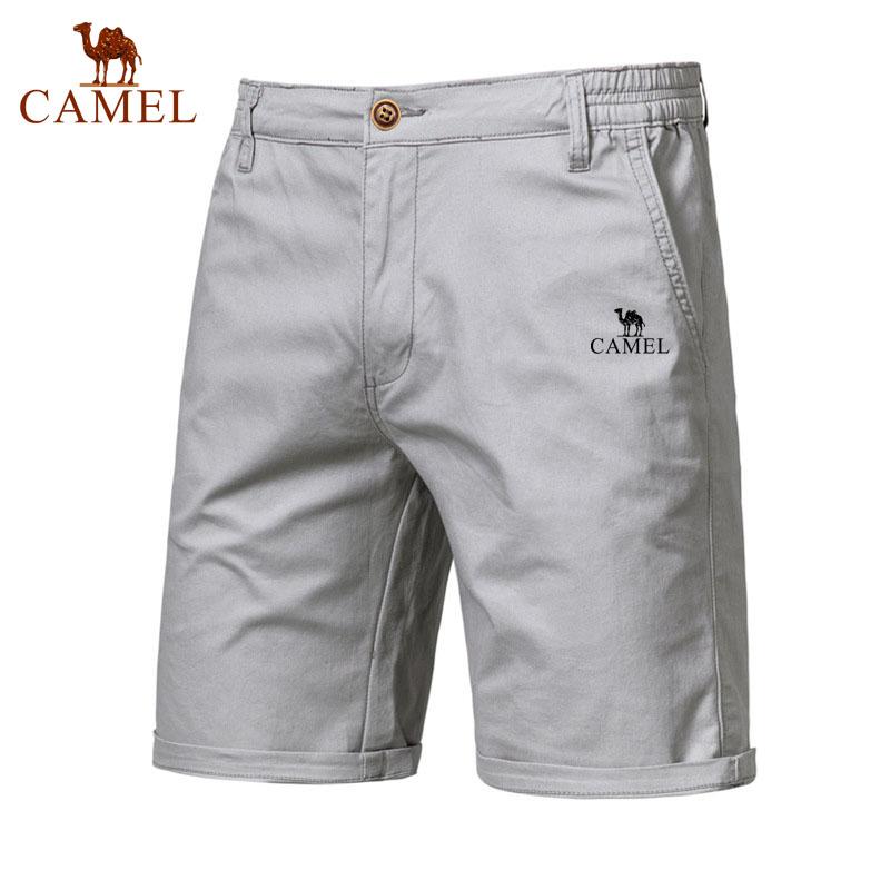 Camel Summer Embroidered Cotton Solid Color Shorts for Men High Quality Casual Business Social Elastic Waist Beach Shorts