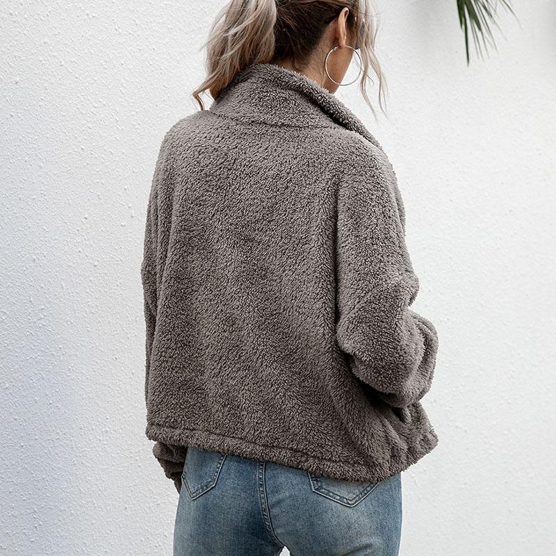 Повседневная молния из овечьей шерсти короткие пальто женские однотонные с длинными рукавами и лацканами мягкая плюшевая куртка осень-зима на молнии верхняя одежда