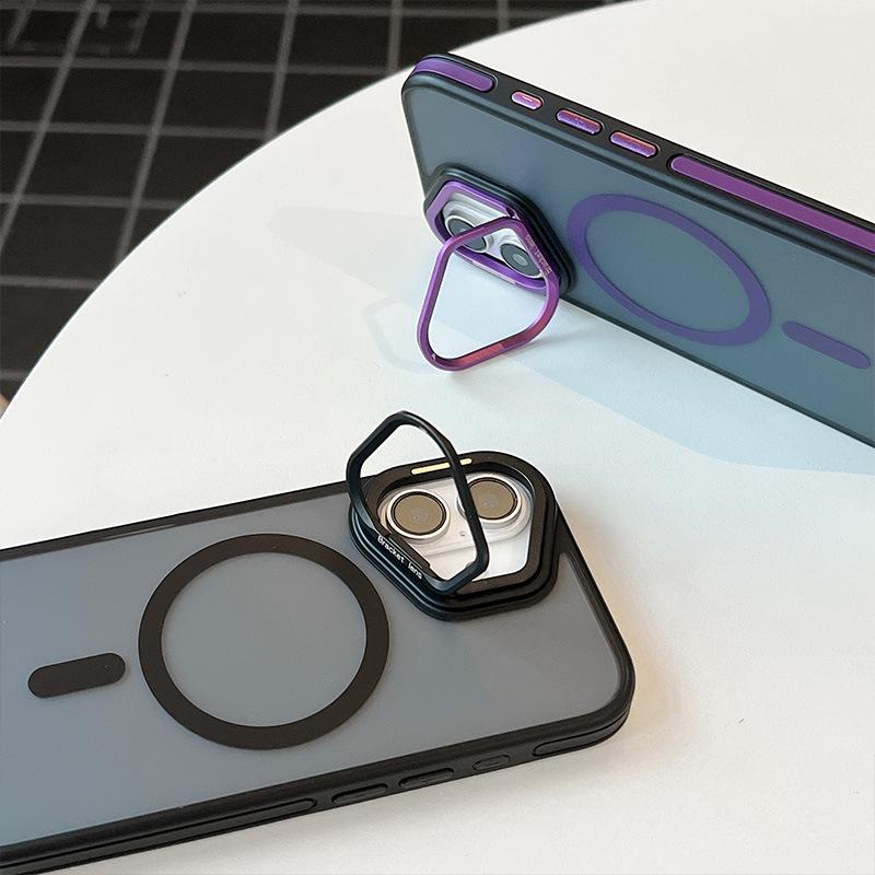 For Apple 16/15/14pm Phone Case Magnetic Metal Lens Frame Bracket Skin Feel for IPhone 17 Phone Case