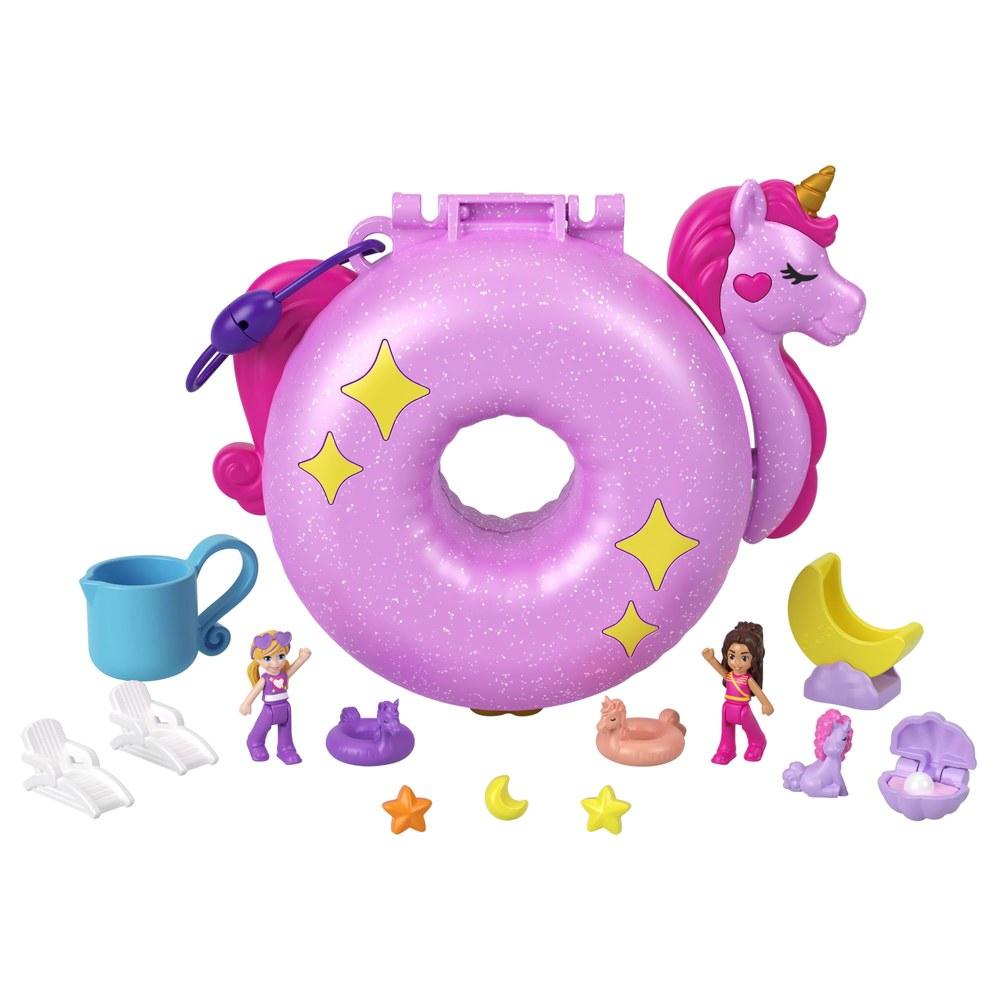 Polly Pocket Sparkle Cove Adventure Unicorn Floatie Compact Playset 2 Dolls 12 Accessories 2 Color Change