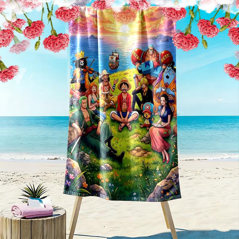 Pirates Anime Art Print Beach Towel, Large Soft Quick Dry Towel for Beach Camping Swimming