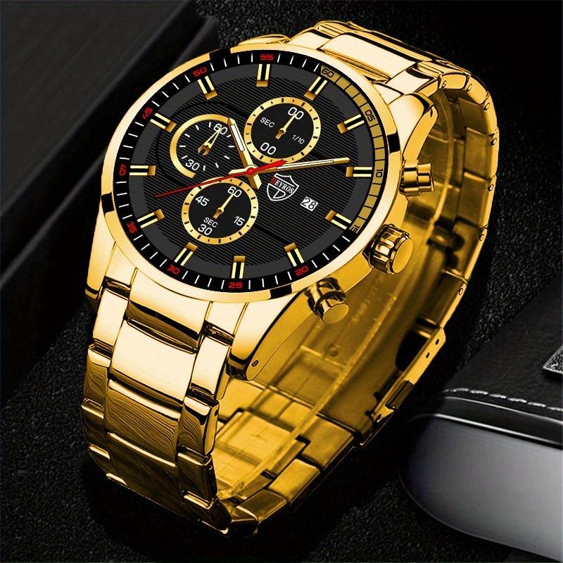 DEYROS Men's Fashion Watch Men's Business Date Quartz Watch Stainless Steel Men's Watches, Men's Gifts