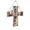 He Is Risen Door Sign Easter Religious Cross Sign Easter Wooden Hanging Decorations Christian Flowers Easter Decor Wooden Jesus